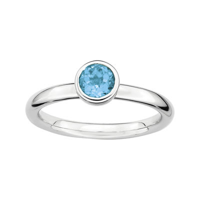 Personally Stackable 5mm Round Genuine Blue Topaz Ring