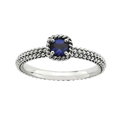 Personally Stackable Square Lab-Created Sapphire Ring