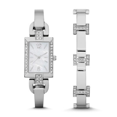 Womens Crystal Rectangle Glitz Watch And Bracelet Set - JCPenney