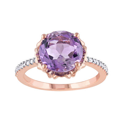 Genuine Amethyst and 1/10 CT. T.W. Diamond 10K Rose Gold Ring