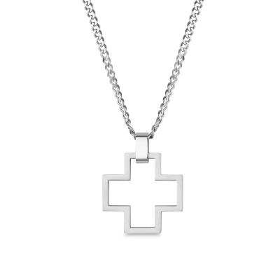 Mens Stainless Steel Cross 24 Inch Pendant Necklace