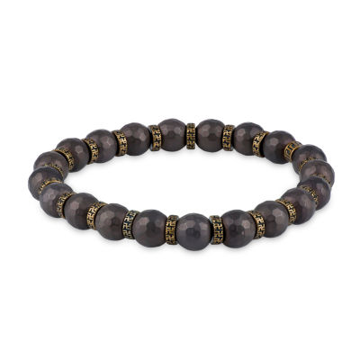 Mens Brown Hematite Stainless Steel Beaded Bracelet