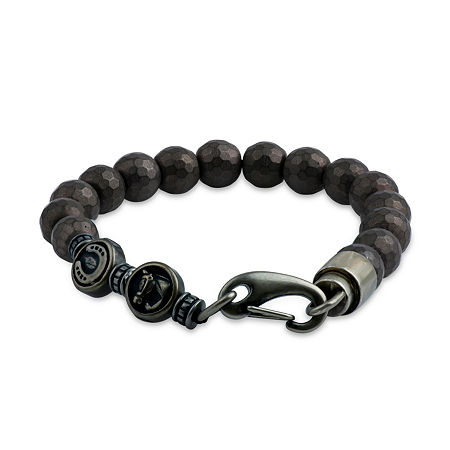 Genuine Brown Hematite Gray Stainless Steel Beaded Bracelet, One Size