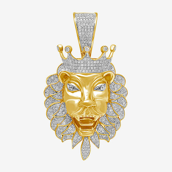 Lion Mens 1 CT. T.W. Genuine White Diamond 14K Gold Over Silver Crown Pendant