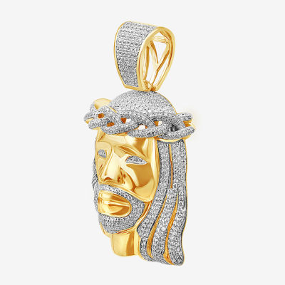 Jesus Christ Mens 1 1/2 CT. T.W. Natural White Diamond 14K Gold Over Silver Pendants