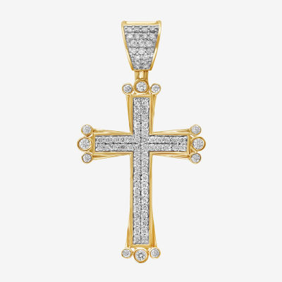 Mens 1 1/8 CT. T.W. Natural White Diamond 10K Gold Cross Pendant