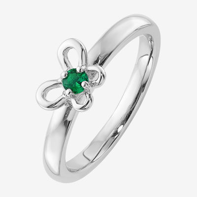 Womens Lab Created Green Emerald Sterling Silver Butterfly Stackable Ring
