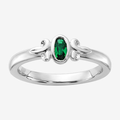 Womens Lab Created Green Emerald Sterling Silver Stackable Ring