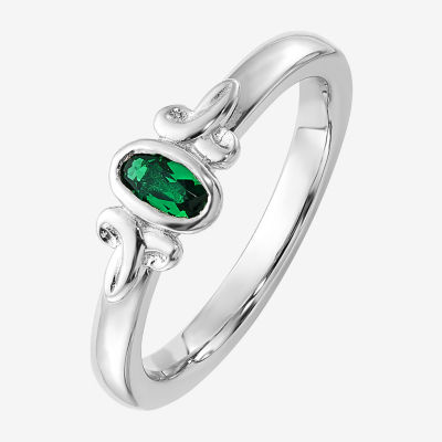 Womens Lab Created Green Emerald Sterling Silver Stackable Ring