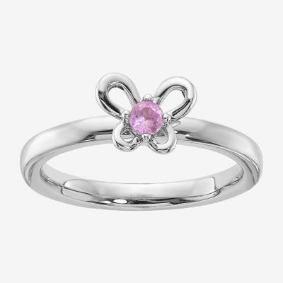 Womens Lab Created Pink Sapphire Sterling Silver Stackable Ring