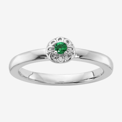 Womens Lab Created Green Emerald Sterling Silver Stackable Ring