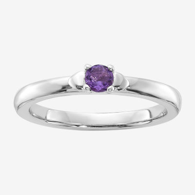 Womens Genuine Purple Amethyst Sterling Silver Stackable Ring