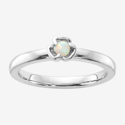 Womens Lab Created White Opal Sterling Silver Stackable Ring