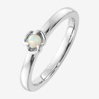 Womens Lab Created White Opal Sterling Silver Stackable Ring