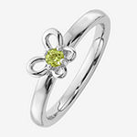 Womens Genuine Green Peridot Sterling Silver Butterfly Stackable Ring