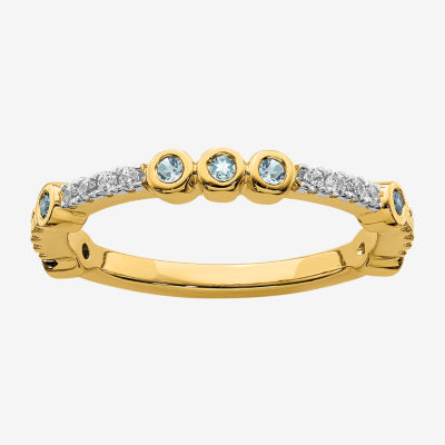 Womens Genuine Blue Aquamarine 14K Gold Stackable Ring