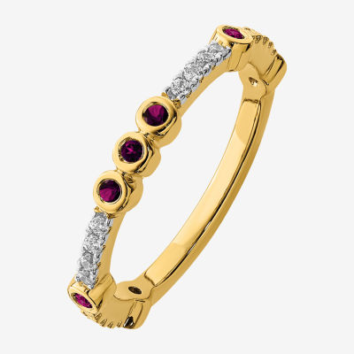 Womens Genuine Red Rhodolite 14K Gold Stackable Ring