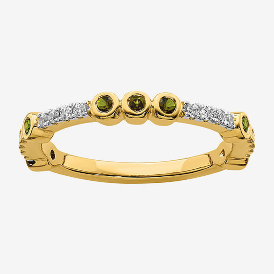 Womens Genuine Green Peridot 14K Gold Stackable Ring