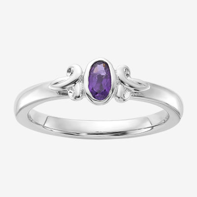 Womens Genuine Purple Amethyst Sterling Silver Stackable Ring