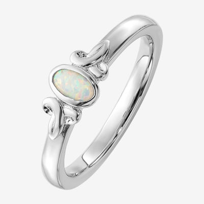 Womens Lab Created White Opal Sterling Silver Stackable Ring