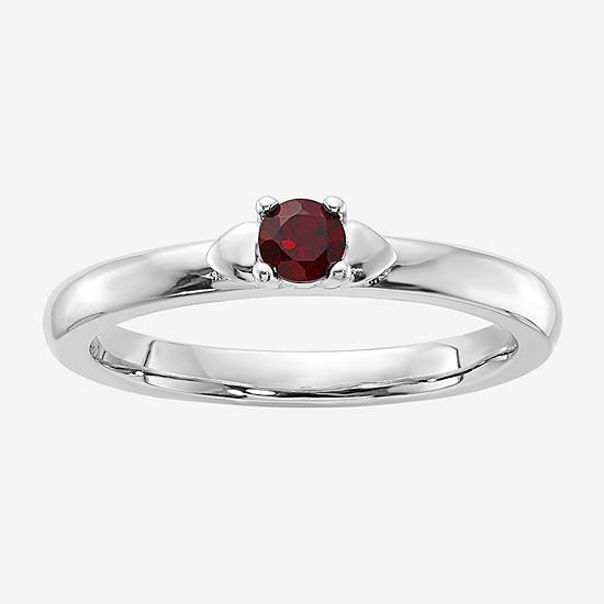 Womens Genuine Red Garnet Sterling Silver Stackable Ring