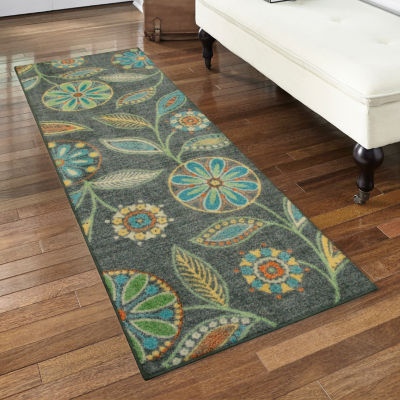 Maples Modern Floral Collection Washable Skid Resistant Indoor Rectangular Runner