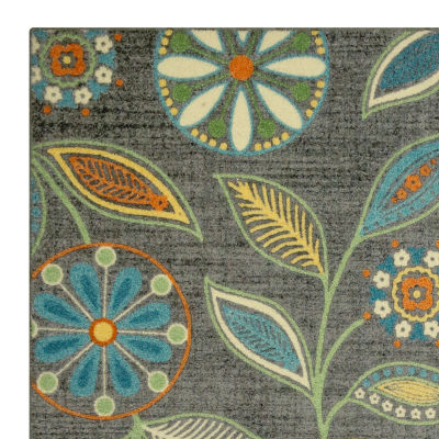 Maples Modern Floral Collection Washable Skid Resistant Indoor Rectangular Runner