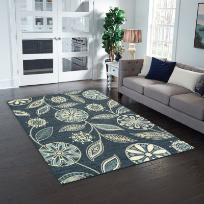 Maples Modern Floral Collection Skid Resistant Indoor Rectangular Area Rug