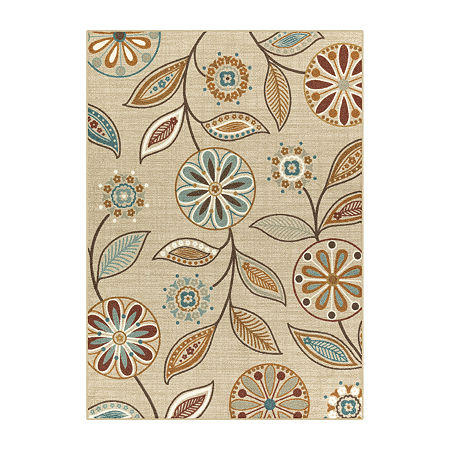 Maples Modern Floral Collection Skid Resistant Indoor Rectangular Area Rug, One Size, Beige