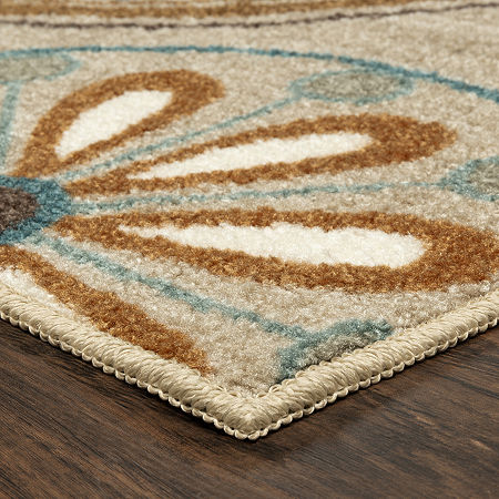 Maples Modern Floral Collection Skid Resistant Indoor Rectangular Area Rug, One Size, Beige