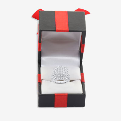 3 CT.T.W. Natural Diamond Cushion Shape Side Stone Halo Engagement Ring in 10K or 14K White Gold