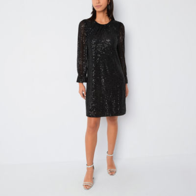 Maia Long Sleeve Sequin Shift Dress, Color Black JCPenney