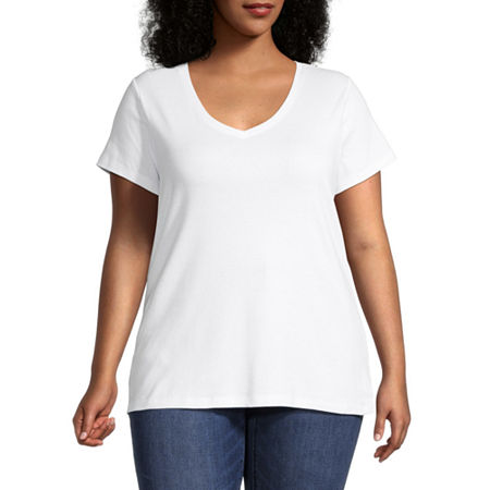  St. John's Bay Womens Plus V Neck Short Sleeve T-Shirt