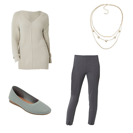 Stylus Sweater, Pull-On Pants, Ballet Flats, Necklace