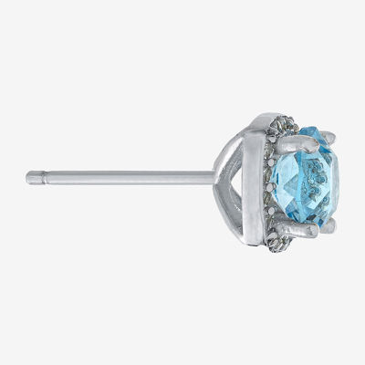 Silver Treasures Blue Crystal Halo Sterling Silver Stud Earrings
