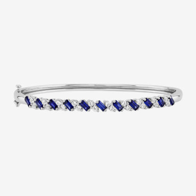 Lab Created Blue Ceylon Sapphire Sterling Silver Bangle Bracelet