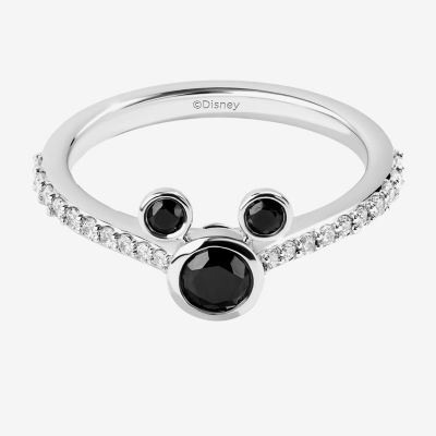 Disney Jewels Collection Womens Diamond Accent Mined Black 14K White Gold Mickey Mouse Stackable Ring