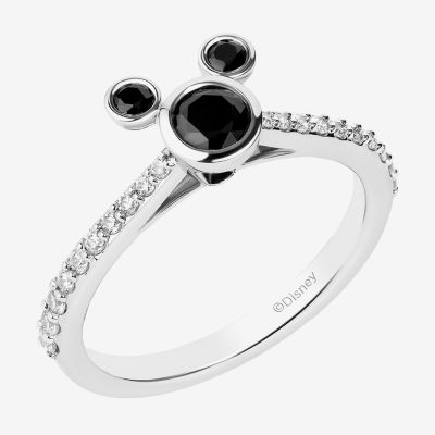 Disney Jewels Collection Womens Diamond Accent Mined Black 14K White Gold Mickey Mouse Stackable Ring