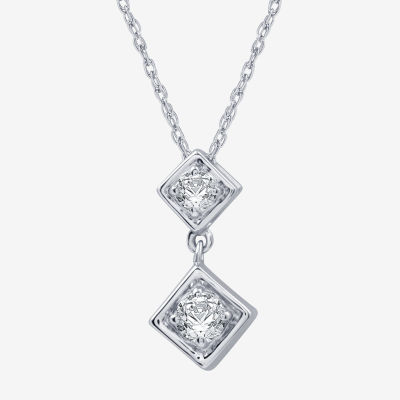 Ever Star (G / SI1-SI2) Womens 1/6 CT.T.W. Lab-Grown Diamond Sterling SIlver Square Pendant Necklace