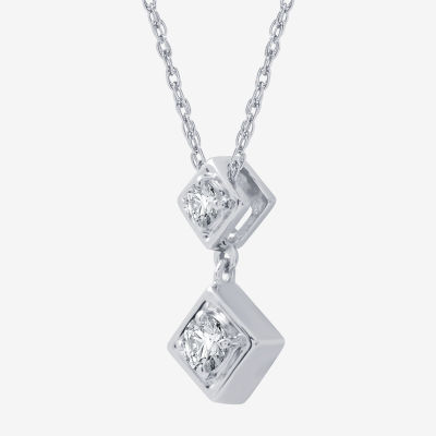 Ever Star (G / SI1-SI2) Womens 1/6 CT. T.W. Lab Grown White Diamond Sterling Silver Square Pendant Necklace