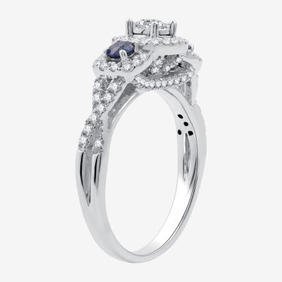 I Said Yes (H-I / I1) Womens 5/8 CT. T.W. Lab Grown White Diamond Sterling Silver Cushion Side Stone Halo Engagement Ring