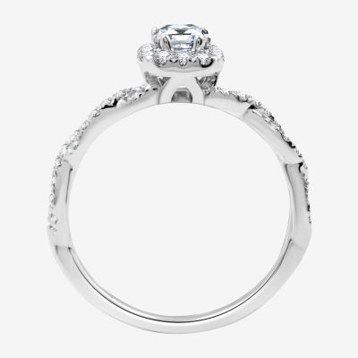 I Said Yes (H-I / I1) Womens 1 CT. T.W. Lab Grown White Diamond Sterling Silver Side Stone Halo Engagement Ring