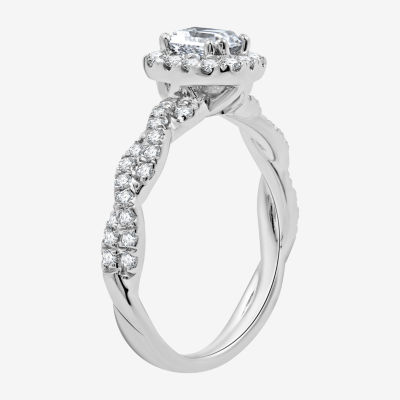 I Said Yes (H-I / I1) Womens 1 CT. T.W. Lab Grown White Diamond Sterling Silver Side Stone Halo Engagement Ring