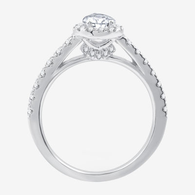 I Said Yes (H-I / I1) Womens 1 CT. T.W. Lab Grown White Diamond Sterling Silver Pear Side Stone Halo Engagement Ring