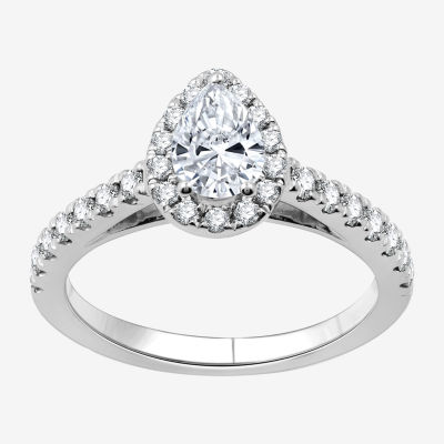 I Said Yes (H-I / I1) Womens 1 CT. T.W. Lab Grown White Diamond Sterling Silver Pear Side Stone Halo Engagement Ring