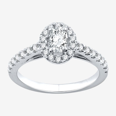 I Said Yes (H-I / I1) Womens 1 CT. T.W. Lab Grown White Diamond Sterling Silver Oval Side Stone Halo Engagement Ring