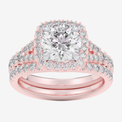 G-H / Si1-Si2) Womens CT. T.W. Lab Grown White Diamond 14K Gold Round Side Stone Halo Bridal Set
