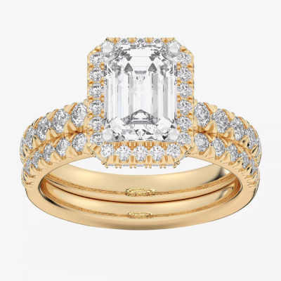 G-H / Si1-Si2) Womens CT. T.W. Lab Grown White Diamond 14K Gold Side Stone Halo Bridal Set