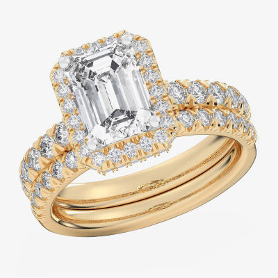 G-H / Si1-Si2) Womens CT. T.W. Lab Grown White Diamond 14K Gold Side Stone Halo Bridal Set