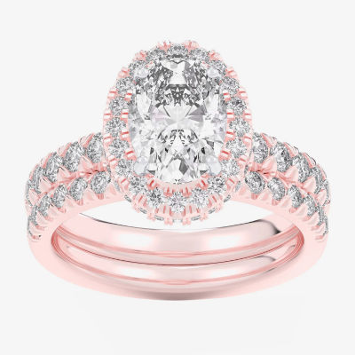 G-H / Si1-Si2) Womens / CT. T.W. Lab Grown White Diamond 14K Rose Gold Oval Halo Bridal Set